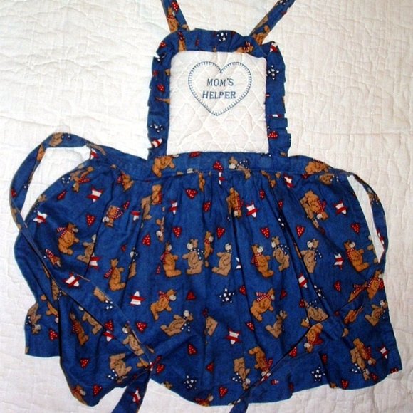 Children's Kitchen Apron w/Hand-Cross-Stitched "Mom's Helper" on Front Bib - Picture 1 of 2